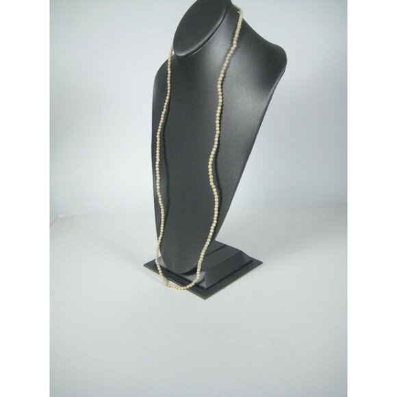 Beige Colored Round Stone Beaded Necklace 32 Long Handmade Natural Material - Picture 5 of 8